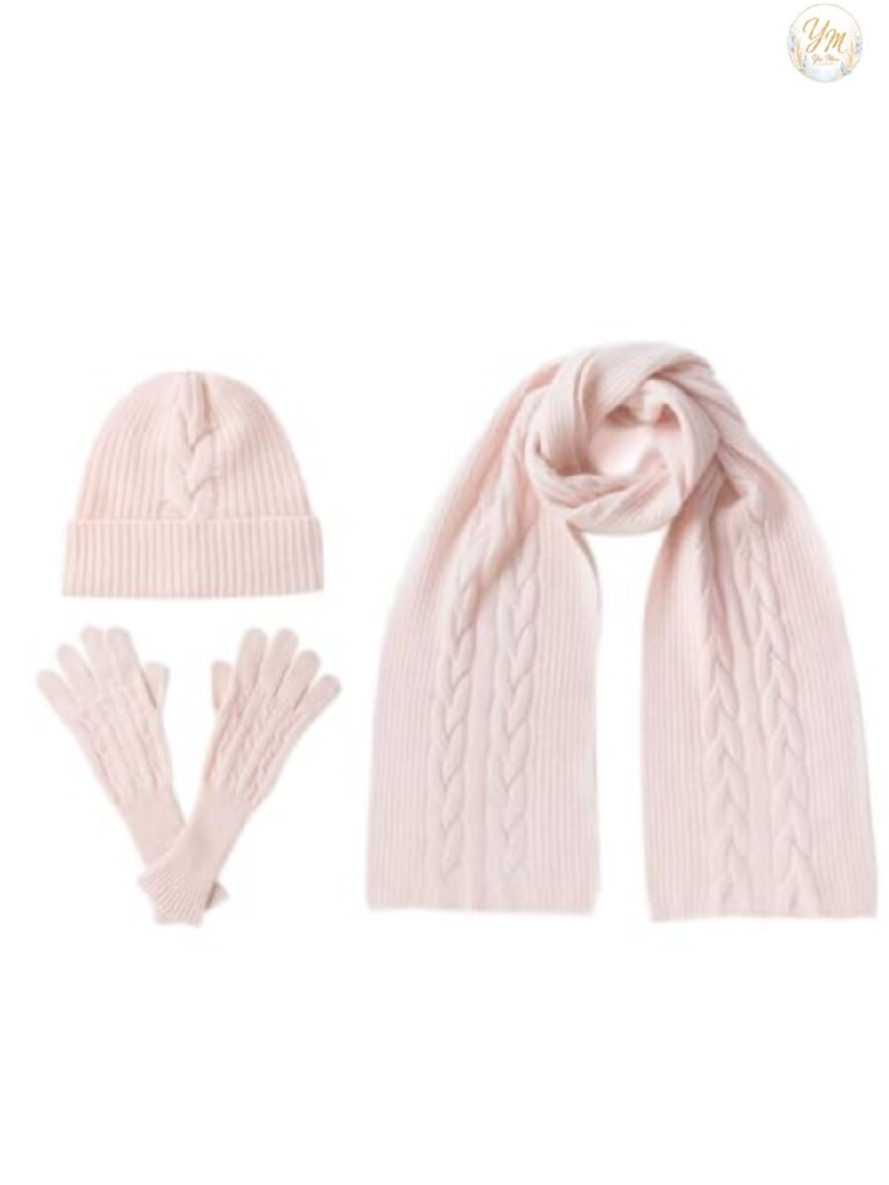 100% Pure Cashmere Scarf Hat & Gloves Set Cable Knit Winter Gift Box